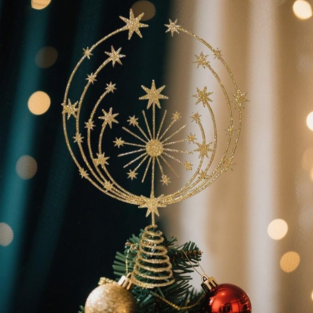 New Star Christmas Tree Topper Iron Hollow Glitter Christmas Tree Decoration Party Supplies Xmas Decoration Snowflake Ornaments