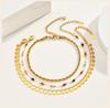 3 Layers Gold Plated Anklet Set for Women Nature Stone Bead Bohe Disc Charm Stainless Steel Beach Foot Jewelry