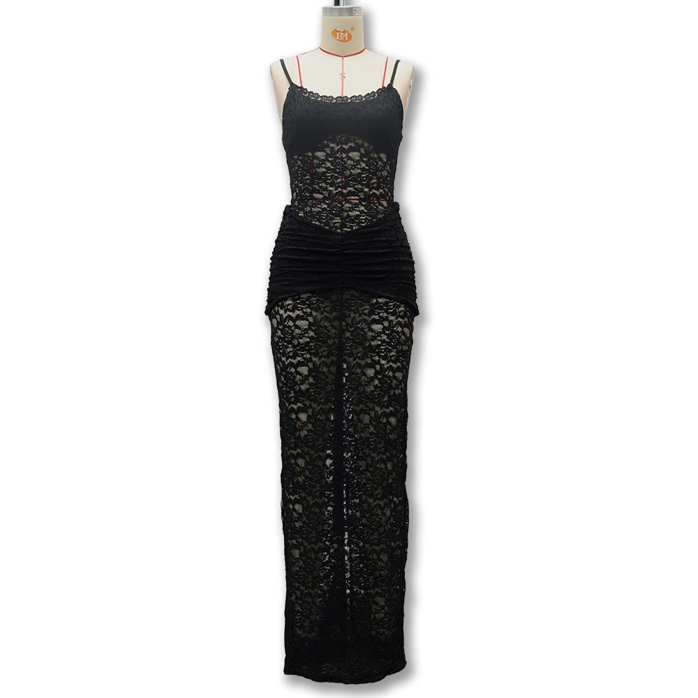 Spring 2026 Sexy Lace Trim Slim Fit See-through Dress - Spicy Girl Style