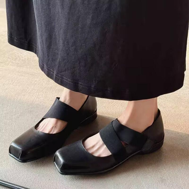 Square Head French Retro Mary Jane Single Shoes Gentle Word with Flat Temperament Evening Breeze Spring and Autumn Small Leather Shoes Evening Shoes