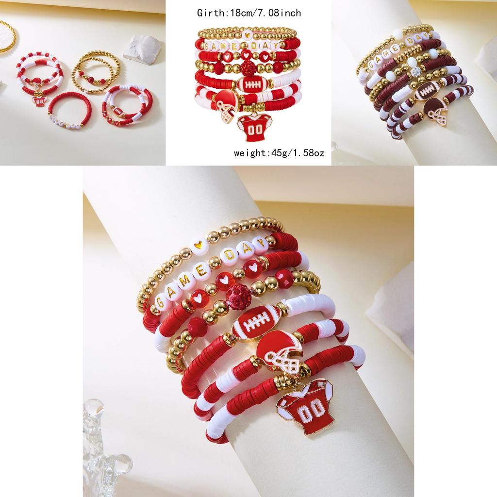 Spieltag Rugby Armband mit weichen Tonperlen und Gummiband für Sportfans und zum Verschenken