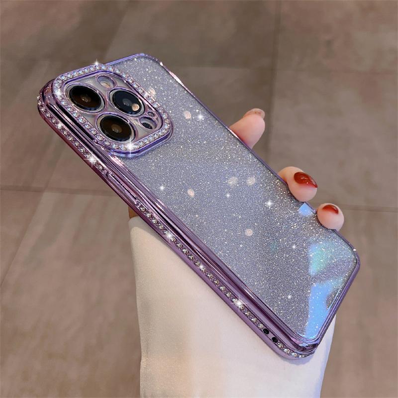 Glitter Diamond Plating Phone Case For Iphone 13 11 12 14 Pro Max Plus X Xr Xs 14 Soft Silicone Lens Protection Shockproof Cover