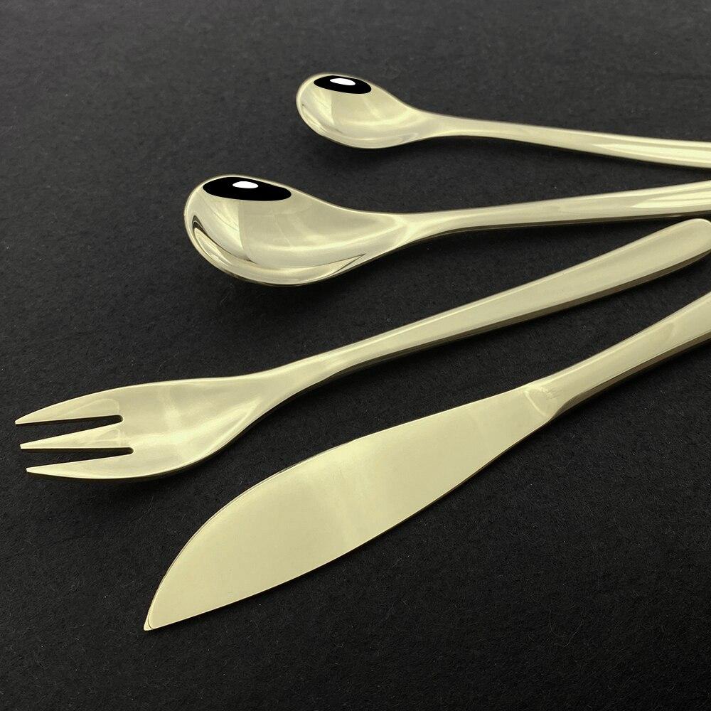 24Pcs Dinner Black Gold 304 Stainless Steel Dinnerware Set Knife Fork Coffee Spoon Kit Cutlery Set Kitchen Tableware Silverware Set