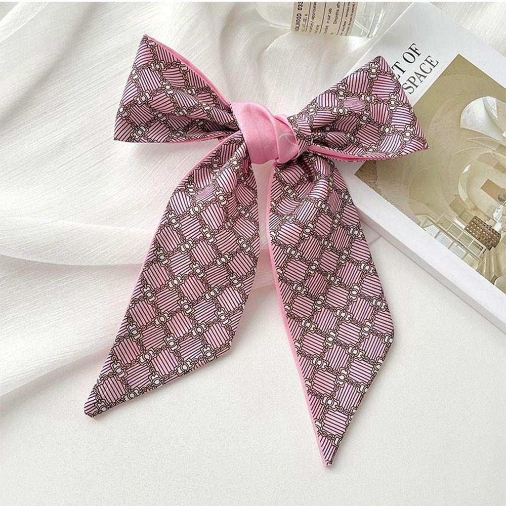 Retro Ribbon Headband Silk Scarf Pink Flower Long Scarf Neckerchief Scarf Accessories Printed Scarf Female