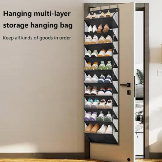 10 Tier Clear Over the Door Shoe Organizer 10 Large Pockets Fit 20 Pairs Shoe Holder Hanging Storage Closet
