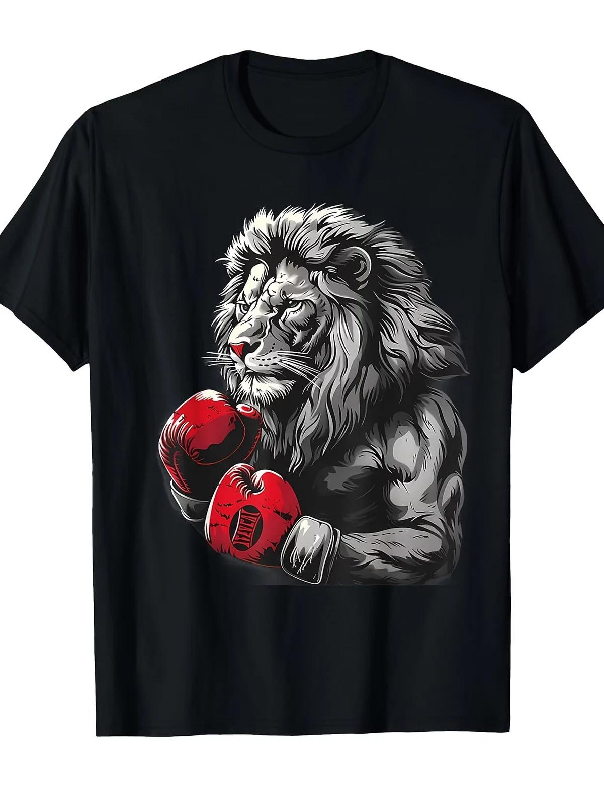 Men S & Women S Boxing Lion Graphic T-Shirt - Heavyweight 220gsm Retro Martial A M