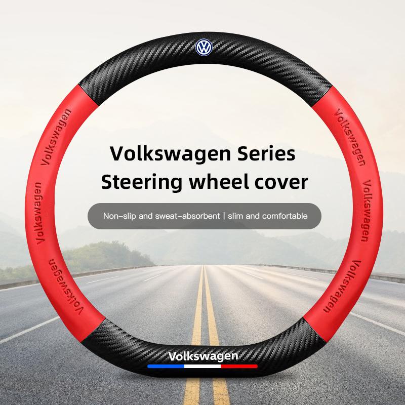 38cm Car Carbon Fiber Steering Wheel Cover For VW Golf Passat b6 Phaeton Tiguan Polo Car Interior Non-slip Steering Wheel Covers BO0