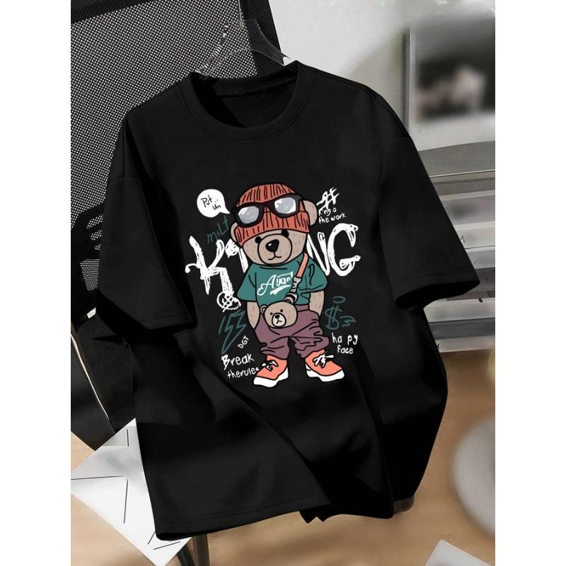 European sizes Boys' Cool Bear Print Short Sleeve T-Shirt - Outdoor Sports & Summer Casual Wear Tee Round Neck Shirt