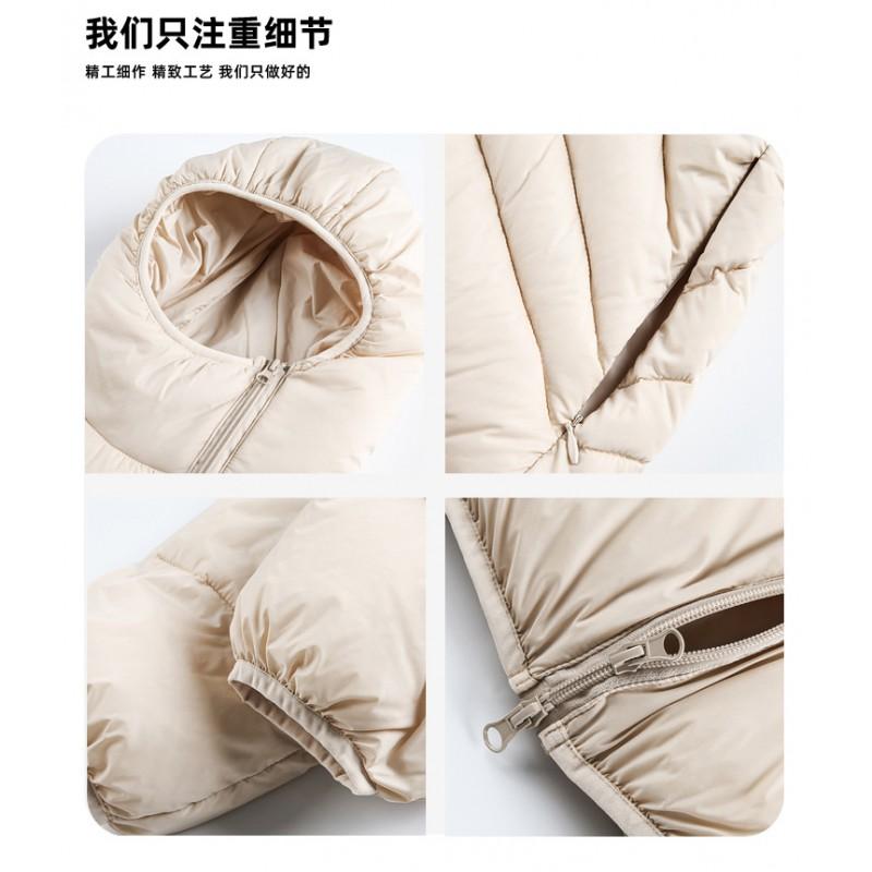 Unisex Winter Warm Hooded Softshell Down Jacket 90% White Duck 650 Fill Power Short Loose Fit