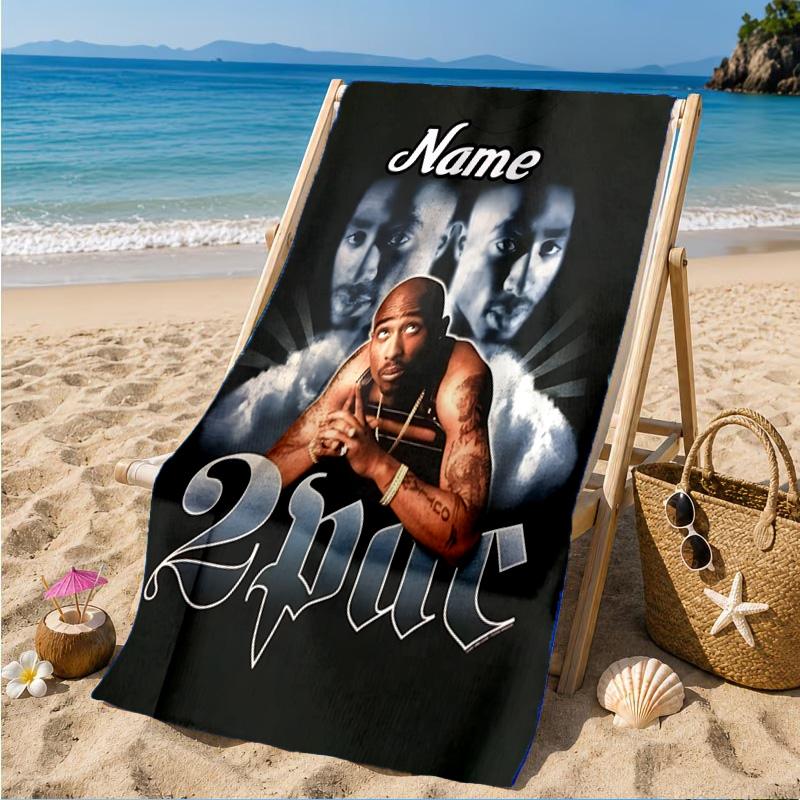 Custom Name RIP Tupac: Legacy Lives Heart In Space Adventure Microfiber Beach Towel, Lightweight for Summer Travel, Swimming Pool Fan Gift