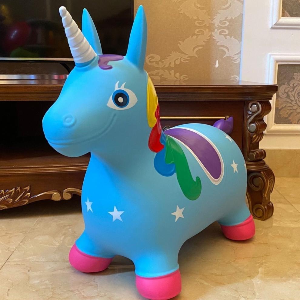 Children's Extra Large Inflatable Bouncy Horse Toy – Thick Stable Fawn Ride-On with Music and Cartoon Unicorn Design