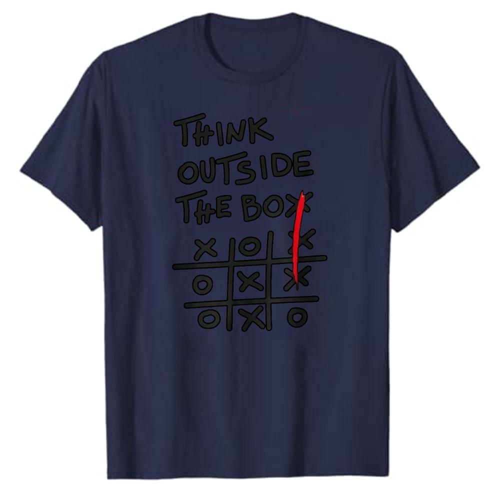 TicTacToe Graphic Print White Crewneck Short Sleeve Relaxed Fit Tee Think Outside The Box Red Diagonal Line Unisex Clothing Tops
