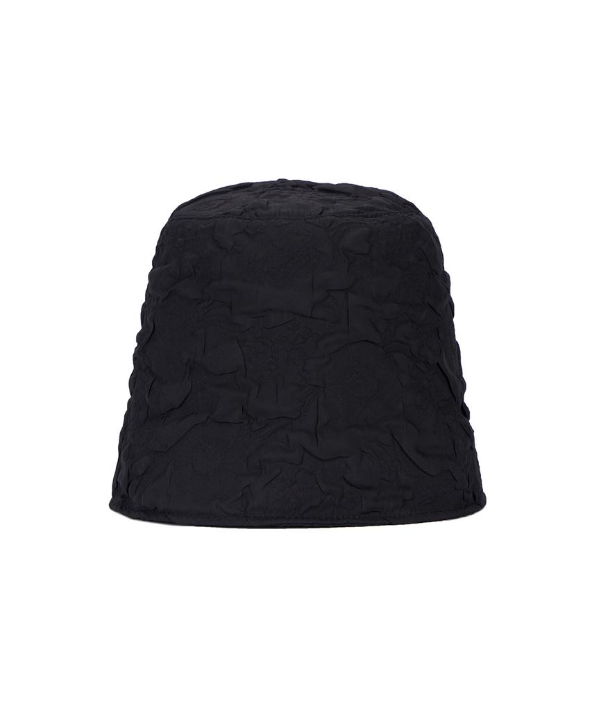 Bajal Embossed Long Label Drop Bucket Hat Black
