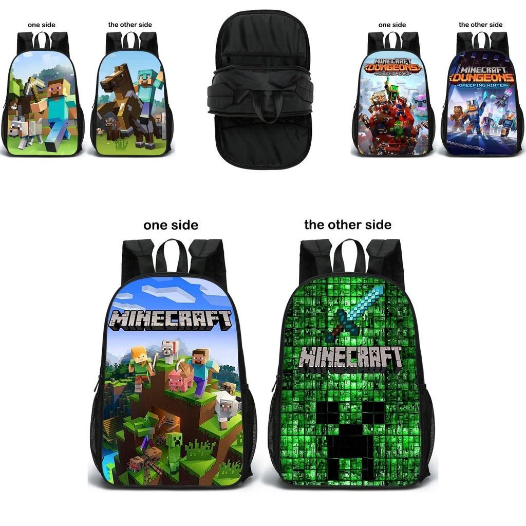 Minecraft School Bag Double-sided Backpack For Students With Decompression Feature