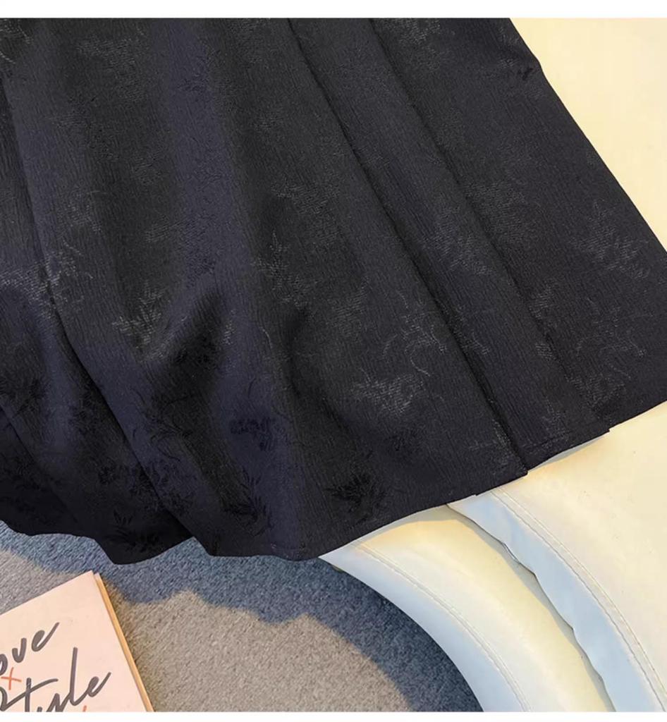 Summer Clearance: Women's Chinese Style High-Waisted Jacquard Midi Skirt - Slimming A-Line Pleated Design