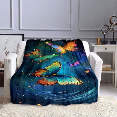 1pc Butterfly Print Blanket, Flannel Blanket, Soft Warm Throw Blanket Nap Blanket For Couch Sofa Office Bed Camping Travel