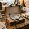 Collana di Perle Occhio di Tigre Perle di Pietra per Uomo Ossidiana Gialla