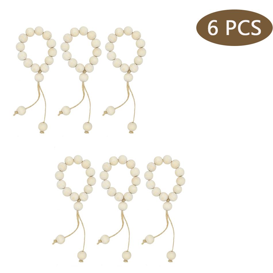 6PCS Natural Wood Bead Napkin Rings with Tassels,Wedding Home Decor Handmade Napkin Buckles,Rustic Farmhouse Napkin Holder