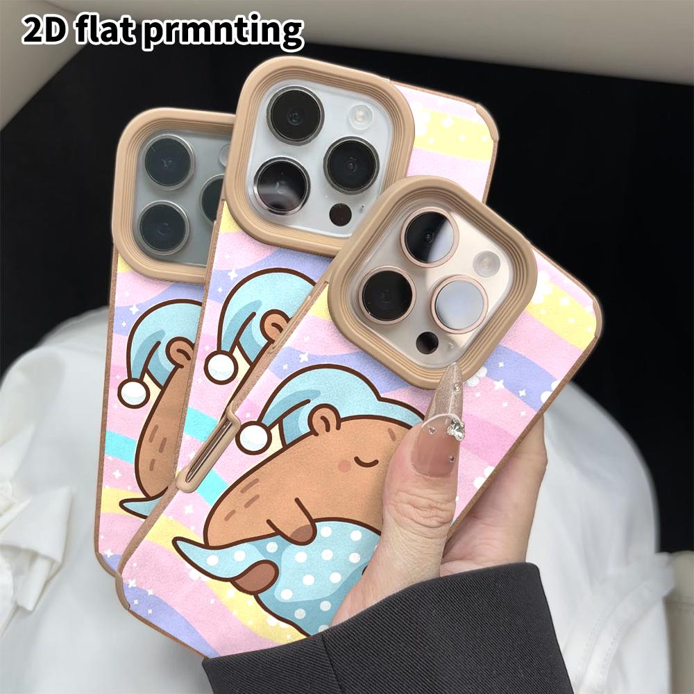 Phone Case: 2D Flat Lambskin Suitable for iPhone 18 17 16 15 14 13Pro Film Protection Case, Capybara Sleeping with a Blanket, Christmas and Halloween