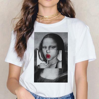 Parodie Mona Lisa Grafik Bedrucktes T-Shirt Sommer Damen Lässig Kurzarm O-Ausschnitt Streetwaer T-Shirt Damenbekleidung Weiße T-Shirts