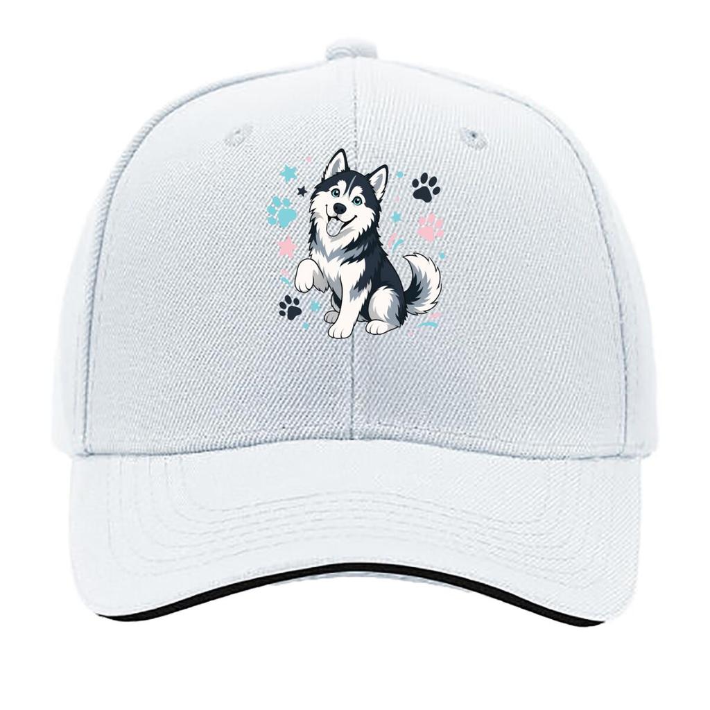 Playful Husky Smiling Pet Illustrati Hip Hop hat Fashion Outdoor Sports Sandwich Baseball Cap