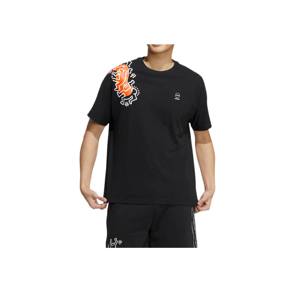 Adidas Keith Haring Collaboration Cartoon Print Round Neck Short Sleeve T-shirt Men Tops Black HD7268
