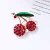 Fashion Green Fruit Leaves Cherry Oil Drop Brooch Female Rhinestone  Designer Brooch Pin Mini Bobby Pins Perfect Gift for Couples