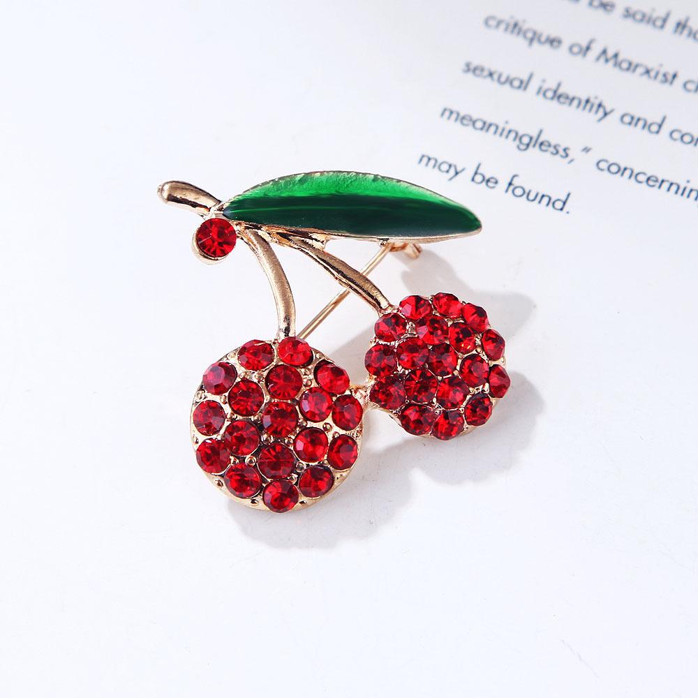 Fashion Green Fruit Leaves Cherry Oil Drop Brooch Female Rhinestone  Designer Brooch Pin Mini Bobby Pins Perfect Gift for Couples