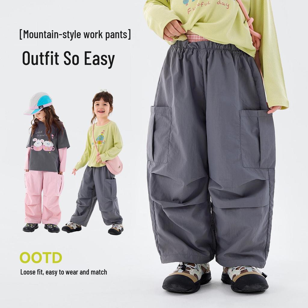 Dudu Home Girls' Wide Leg Cargo Pants - Spring Casual Outdoor Wear for Kids