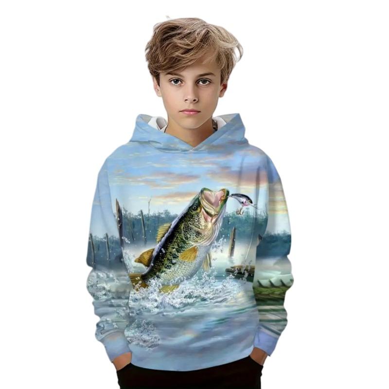 Drengetøj Fiskeprint Børnehættetrøjer Løs Afslappet Børne sweatshirt Mode Toppe Udendørs Komfortabelt Børnetøj