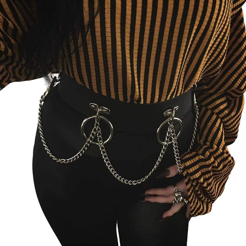 Gothic Waist Chain Alloy and PU Leather Body Chains with Rounded Circle Decor Body Straps Accessories for Women and Girl