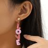 New Valentine's Day Earrings Female Personality Creative Pink Printed Heart Balloon Wooden Earrings