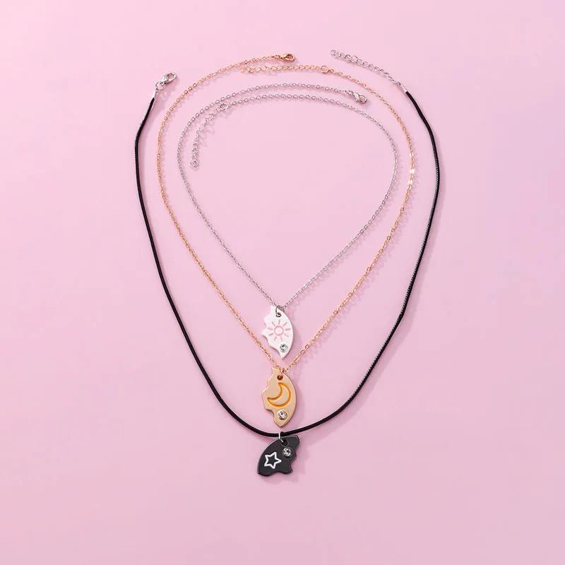 Lovecryst 3 Piezas/set Colgante de Sol Luna Estrella Collar Mejor Amiga Bff Amistad Collar de Pareja Joyería de Moda