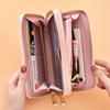 Wallet for women, long, European and American, shiny leather, double zipper handbag, large capacity, double-layer phone bag, frosted wrist wallet