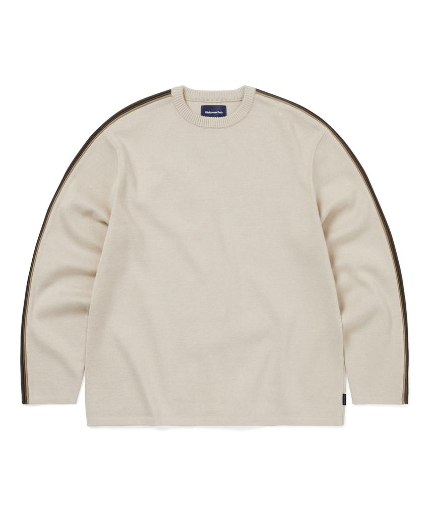 THISISNEVERTHAT Striped Sleeve Knit Crew Ivory