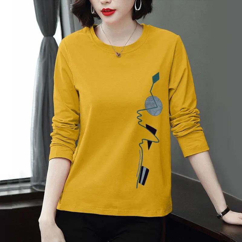 WTEMPO Women's Spring Summer Loose Cotton Round Collar Tops Shirts Female Long Sleeve Large Size Printed Casual Blouses