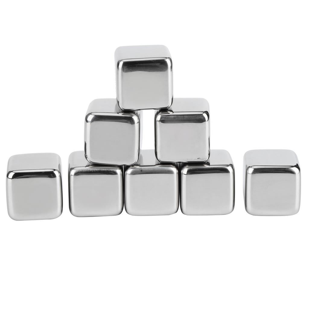 304 Stainless Steel Whiskey Wine Stones Reuseble Ice Cubes Ball with Box Bar Party Supplies(8PCS+Clip )