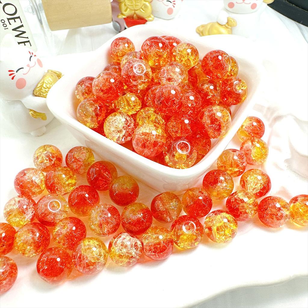 10mm Crackle Glass Round Beads, Loose Spacer Beads DIY Accessories for Bracelet Making 50pcs