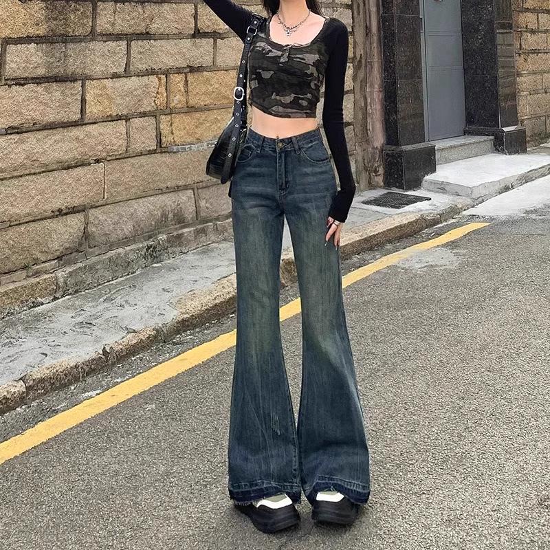 

Женские джинсы клеш с высокой посадкой больших размеров 2024 - Утягивающие брюки микроклеш S