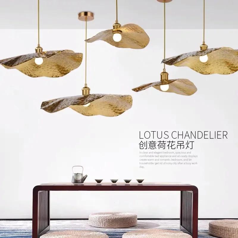 New Chinese Lotus Leaf Chandelier Zen Tea Table Hot Pot Kitchen Retro Creative Light Luxury Staircase Bar Decorative Lighting