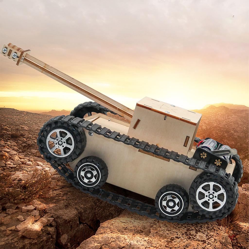 Kit Modelo de Carro Quebra-Cabeça de Madeira Elétrico 2 Vias Tanque de Simulação de Ciência e Tecnologia com Controle Remoto