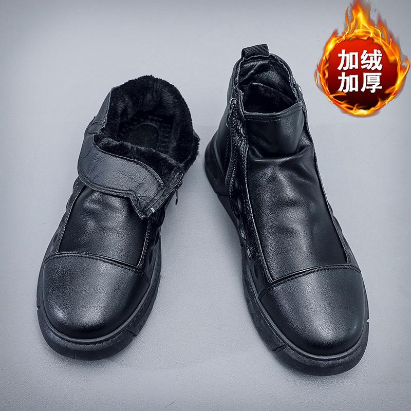 High-top autumn 22 new British style crocodile pattern leather boots sports casual black trendy shoes