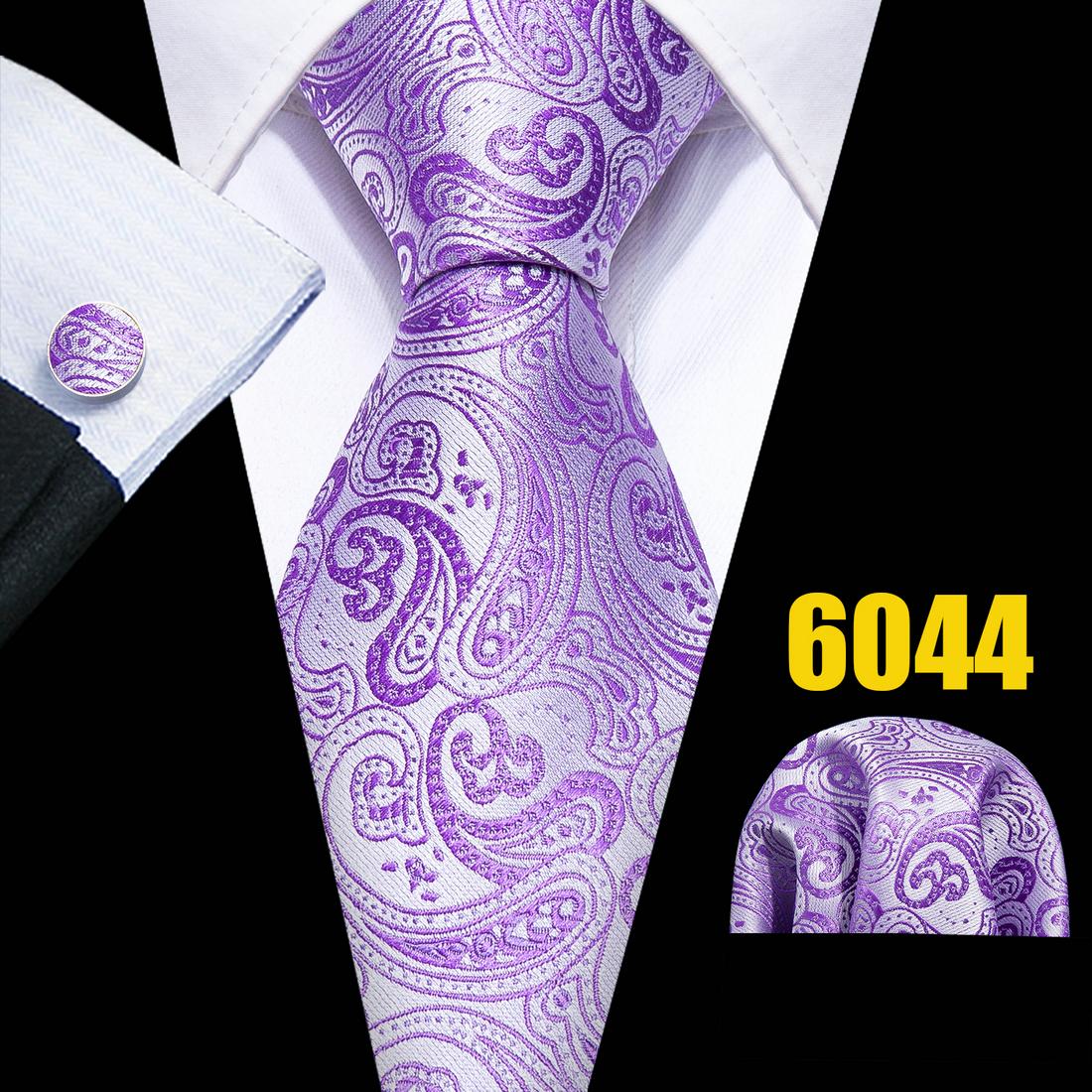 

Модные шелковые галстуки с пейсли для мужчин, классический тканый шелковый галстук, носовой платок, запонки, свадебный формальный галстук N-6044 фиолетовый