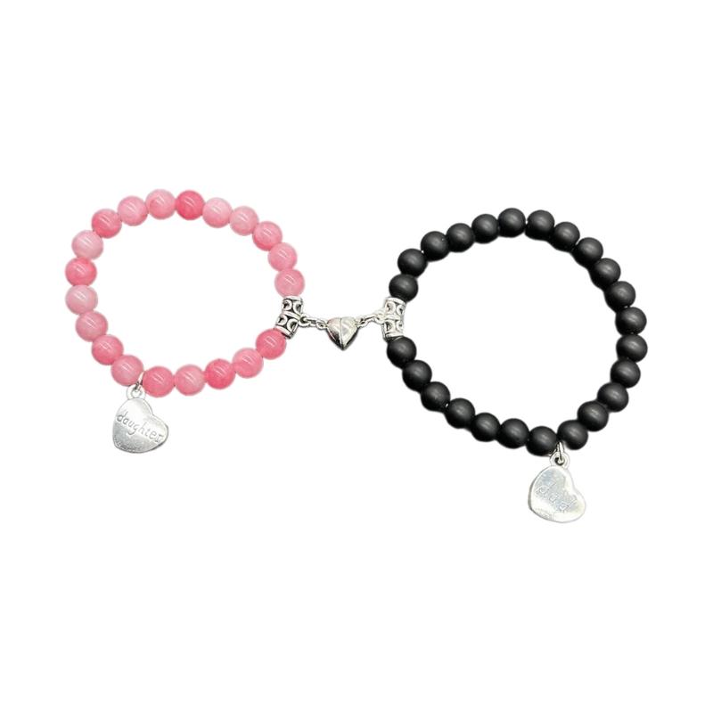 Fashionable Beaded Bracelet Set Magnetic Cute Heart Parents Bracelets Perfect Gift for Loved Ones Comfortable to Wear