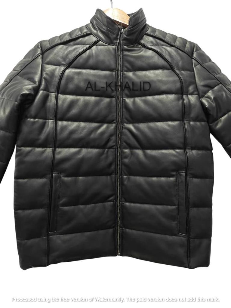 Puffer Black Full Quilted Zipper Stylish Men's Genuine Lambskin Leather Jacket