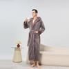 Cozy Couple Jacquard Fleece Long Robe - Hooded Autumn/Winter Bathrobe for Men & Women