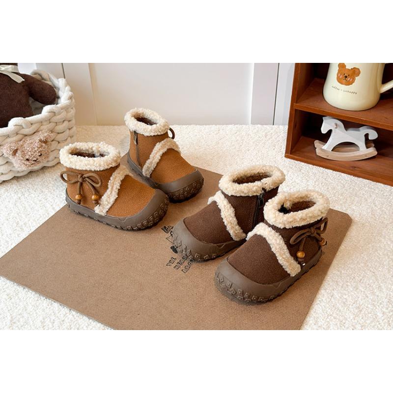 Girls' Fashion Fleece-Lined Boots | Children's Thickened Round-Toe Winter Shoes, Toddler Ankle Boots Elegant Girls Shoes