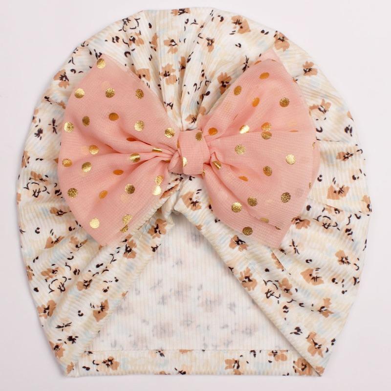 New printed baby hat, cute bow children's pullover hat, thin comfortable baby fetal hat