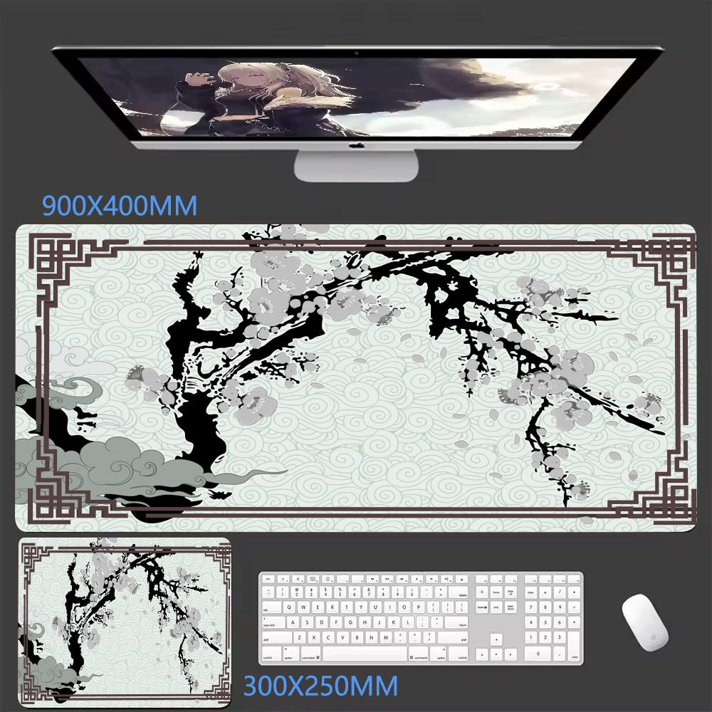 Plum BlossomCloud Extended Gaming MousePad Minimalist Oriental DeskMat NonSlip Keyboard Pad keyboard pad NonSlip