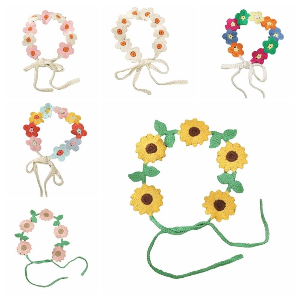 Fashion Countryside Style Crochet Hair Bands French Knit Fabric Flower Hair Bands Headwrap Crochet Texture Hair Scarf Women